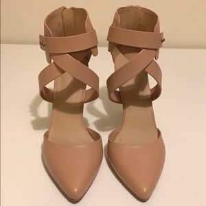 Joe’s tan strapped heels